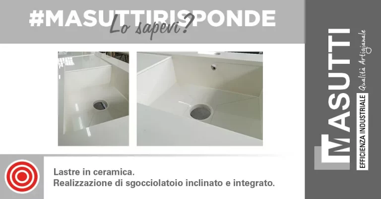 Ceramic slabs. Creation of inclined and integrated drains.